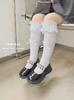 Calcetines Finos de Verano para Niñas Calcetines de Encaje Lolita Princesa Malla con Encaje y Lazo Calcetines de Media Pantorrilla para Niñas