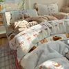 Juego de Cuatro Piezas de Vellón de Leche Clase A Otoño e Invierno Engrosado Coral Cálido Franela Sábana Bajera Sábana Ajustada Juego de Tres Piezas para Dormitorio 3