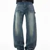 Calça Jeans Lavada Retrô Americana Masculina Casual Longa Tendência de Rua Punk Rasgada Desgastada Silhueta Solta Jeans do Pai