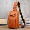 8003 Venta Directa de Fábrica Bolso de Pecho para Hombre de Cuero Genuino Bolso de Hombro Grande Bolso de Pecho Frontal Moderno y de Moda Bolso Cruzado Multicapa