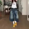 Shorts de Mezclilla Anchos Lavados Retro Cortos de Verano Nuevos de Cintura Alta Adelgazantes Sueltos Pierna Recta Pantalones