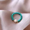 Anillo de Perla de Agua Dulce y Turquesa, Diseño Femenino y Moderno, Sensación de Lujo Ligero, Anillo Elástico y Ajustable