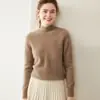 Suéter básico de cachemira de cuello medio para mujer, cachemira pura, engrosado, holgado, adelgazante, suéter de punto base, ropa interior