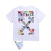 Nueva camiseta de verano de cuello redondo de manga corta con grafiti de flecha de dibujos animados de OFF WHITE para hombre y mujer, talla grande