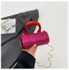 Mini Bolsa de Mão Fashion em Acrílico para Mulheres, Nova Bolsa Caixa Versátil de Cor Sólida Estilosa, Bolsa Transversal Cilíndrica com Corrente