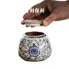 Rongshantang Azul e Branco Forno Ru Lata de Chá Portátil Pequena Doméstica Lata de Armazenamento de Chá a Granel Lata de Armazenamento de Chá Pu'Er Lata Selada