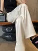 Calça Larga de Cetim de Acetato Branca para Mulheres, Novo Estilo Popular 2026, Calça Fina de Seda Gelada para Outono, Calça Novo Estilo Chinês