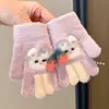 Luvas de Meio Dedo Infantis de Inverno, Luvas Quentes de Tricô Pelúcia Sem Dedos, Acessórios de Mão Fofos de Desenho Animado com Tampa Flip para Meninas