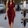 Enviado Sitio Web Independiente Ropa de Mujer Artículo Popular Vestido Midi de Cuello en V con Lazo