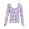 Camiseta de manga larga ajustada a rayas, estilo europeo y americano, para mujer, venta al por mayor, nueva para principios de otoño, pura deseo, sexy, sin espalda, con tirantes