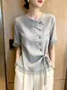 Camisa Irregular de Manga Curta com Design Coreano para Mulheres, Novo Estilo de Verão, Simples Emagrecedora Cinza Elegante Top A12516