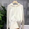 Suéter com Capuz de Veludo Branco Guaxinim Feminino de Comprimento Médio Suéter de Caxemira Roupas Europeias Preguiçosas de Estudante de Artes com Capuz Novo Suéter de Tricô