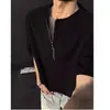 Camiseta de punto gofre con media cremallera para hombre, manga corta, diseño moderno y elegante de verano, camisa Henley estilo americano, manga corta