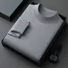 Suéter de punto de lana fina para hombre, cuello medio alto, manga larga, para otoño e invierno, simple, casual, color liso, suéter base de lana