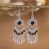 Pendientes Étnicos Retro Europeos y Americanos con Borlas, Pendientes Bohemios de Turquesa, Pendientes Exagerados de Plata Miao de Viaje a Yunnan para Mujeres
