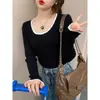 Tricô de outono novo popular, camisa básica de gola redonda, top de manga comprida para sobreposição, suéter de alta qualidade para primavera, outono, inverno