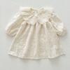 Ropa de bebé de otoño 2024, estilo occidental, vintage, bordado, vestido de escalada Haggit, para niña, con solapa grande, manga larga, bolso, vestido ancho