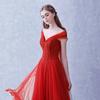 2026 Nuevo Estilo Rojo Largo Hombros Descubiertos Elegante Vestido de Noche Vestido de Brindis para la Novia Fiesta Anual Actuación Pasarela Presentador