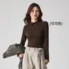 Blusa de base Yousilk em algodão com fibra de bambu para mulheres, outono e inverno, corte justo, modeladora, peça externa, estilo para o trabalho, camiseta de malha com gola e mangas compridas para mulheres