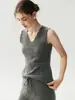 Camisola de punto de cachemir con cuello en V y encaje ondulado, versátil, elegante, corte ajustado, color liso, diseño simple, perfecta como capa interior