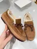 [Em Estoque] Botas de Neve de Cano Baixo com Forro de Lã de Inverno, Sapatos Slip-On Peludos com Laço, Mocassins de Sola Grossa