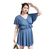Traje de baño de una pieza estilo falda para mujer talla grande, moderno, conservador, para mujeres con curvas, que oculta el abdomen, adelgazante, de corte holgado, traje de baño extragrande