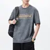Camiseta Pesada Tingida em Nuvem Lavada de Manga Curta para Homens, Novo Estilo Retro Americano, Caimento Solto, Tamanho Grande, Top Tendência de Manga Meia
