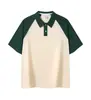 Polo de Color Bloque de Algodón Puro de Verano Raslan Manga Corta Moda Casual Ropa de Grupo Juventud Campus Cuello Solapa Camiseta Estampada