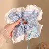 Bufanda Cuadrada de Cuadros Azules Coreana con Lazo, Goma para el Cabello, Diadema de Alta Gama para Mujer, Cuerda para el Cabello, Diadema de Moda, Accesorios para el Cabello