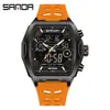 Sanda 6157 Relógio Digital Tendência Relógio Digital Multifuncional Silicone Esportivo À Prova D'água Despertador Relógio Masculino Transmissão ao Vivo