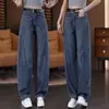 Jeans Azules Vintage de Pierna Ancha Estrecha para Mujer, Nuevo Estilo Otoño, Tallas Grandes, de Moda Este Año, Pantalones Scimitar de Cintura Alta Adelgazantes