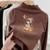 Camada de Base Casual Infantil Manga Longa Outono Inverno Novo Estilo Tecido Térmico Menina Meia-Gola Alta Camiseta Acabamento com Babado Roupa Íntima Top