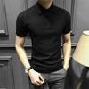 Camisa polo de malha de manga curta masculina, nova marca da moda de verão, camiseta slim fit para negócios, camiseta casual masculina de meia manga