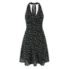 Moda Europeia e Americana Transfronteiriça Aliexpress Venda Quente Design Floral Cadarço Gola Halter Costas Abertas Vestido