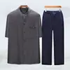 Traje de lino de verano para hombre, traje Tang de manga corta de verano para hombre de mediana edad, papá, camisa de estilo chino de algodón y lino para personas de mediana edad y mayores, abuelo