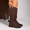 Talla Grande Exportación Pila Casual Ante Slip-On Botas Western 2023 Nuevo Caña Alta Punta Redonda Color Puro Tacón Grueso Botas de Moda