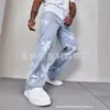 Jeans Masculino Estampado Jeans Lavado Fábrica Direta Atacado Calças de Perna Reta Estampadas em Flores Calças de Perna Larga