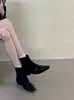 Primer Encuentro Temporada Estilo Coreano Retro Gamuza Cruzada Tacón Grueso Adelgazante Botines Cortos Mujer Otoño Invierno Cremallera Trasera Botines Cortos