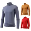 Camiseta Base Casual de Color Sólido para Hombre, Talla Grande Europea, Nueva para Primavera y Otoño, Manga Larga, Cuello Semi Alto, 10 Colores T01