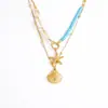 Collar de Acero de Titanio Transfronterizo Yuhui, Cadena de Empalme de Concha Estilo Océano, Estilo Doble Capa para Apilar, Collar de Acero Inoxidable Chapado en Oro Real