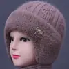 Gorro de invierno para mujer, mujer mayor, forrado de polar, cálido, gorro de lana tejido, gorro para mujer de mediana edad y mayor, gorro con orejeras de pico forrado de polar