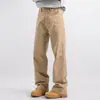 Calças Casuais Cor Cáqui de Outono Lavadas Estilo Lenhador Vintage Japonês Calças Longas Masculinas Largas Roupa de Trabalho Estilo Americano Calças Retas