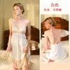 Pijama Sexy de Hielo Puro Estilo Deseo Puro con Espalda Cruzada para Mujer, Camisola de Noche de Longitud Media con Ribete de Encaje en Cuello V 436