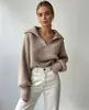 Bestseller de Amazon 2026 Comercio Exterior Europeo y Americano Otoño/Invierno Nuevo Suéter de Punto Jersey con Cuello de Solapa y Top Corto para Mujer