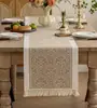 Caminho de Mesa, Estoque Disponível, Jacquard Ornamental Damasco de Poliéster com Franja de Borlas, Vários Designs Disponíveis para Sala de Jantar, Casamento, Festa e Decoração de Casa, Fornecimento Direto da Fábrica