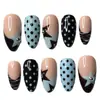 Wm-371 Uñas Postizas de Lunares Negro Estrella Almendra Azul Denim Negro Estrella Francesa 24 Piezas Puntas de Uña Usables Venta al por Mayor
