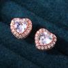 Cao Shi Brincos de zircão em forma de coração clássico europeu e americano para senhoras brincos de ouro rosa de diamante cheio brincos de explosões transfronteiriças