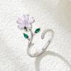 Anillo Abierto de Flor de Proteína Rosa Giratorio, de Alta Gama, Elegante y Lindo Anillo para Dedo Índice para Mujeres, Nuevo Anillo Ajustable