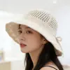 Nuevo Estilo Primavera y Verano 2026 Sombrero de Algodón y Lino Hueco para Mujer, Sombrero de Sol de Verano con Protección Solar, Plegable y Transpirable, Estilo Coreano con Ala Ancha
