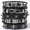 Pulseira Masculina Transfronteiriça DIY Tecida de Couro, Combinação de Joias de Mão Estilo Punk com Contas de Caveira Mais Vendida Europeia e Americana